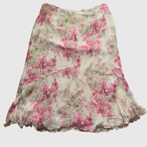 Marina Rinaldi 100% Silk Floral Skirt Made in Italy Beige Pink Size 14W/23